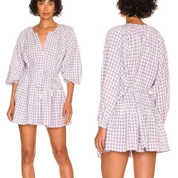 Anthropologie L*Space Vida Mini Dress Park Slope Gingham Check Blue Purple Swim - Picture 6 of 13
